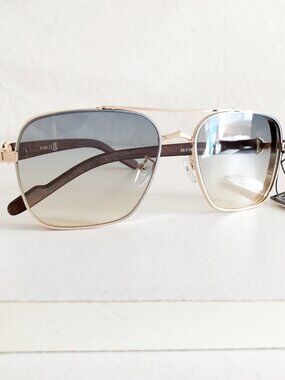 Gold Square Aviator Sunglasses Gray Tan Ombre Lens